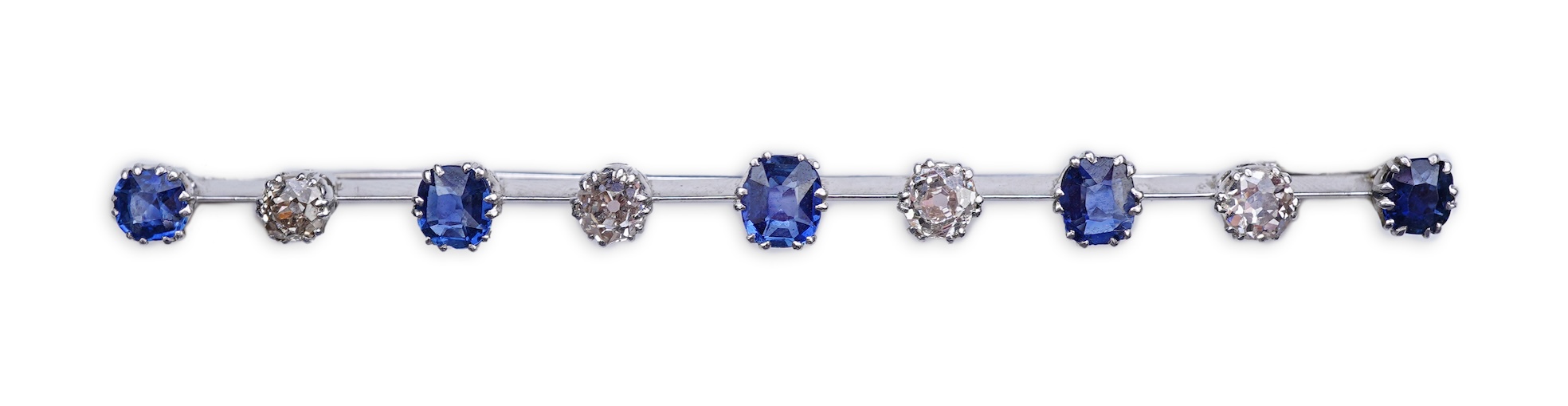 A diamond and sapphire bar brooch, early 20th century